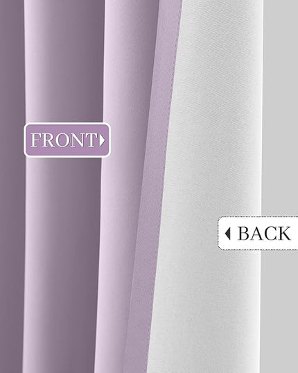 Yakamok Lilac 100% Blackout Curtains 63 Inches Long with 2 Thick Layers-Light Purple Room Darkening Thermal Insulated Window Curtain Set of 2 Panels for Bedroom Living Room 52x63 Inches,Lavender