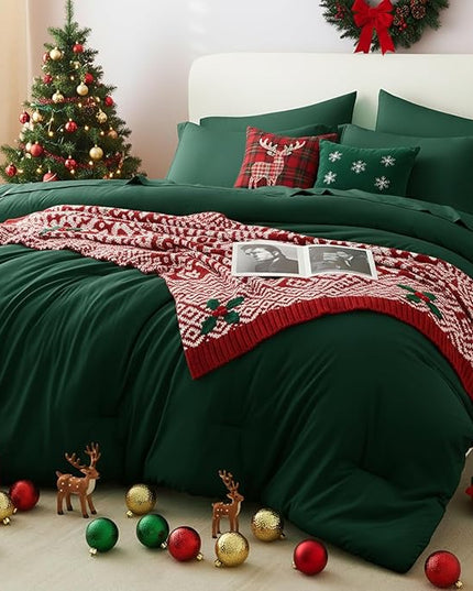 CozyLux Full Comforter Set Emerald Green, 7 Pieces Bed in a Bag Bedding Comforter Set with Sheets, All Season Boho 7PC Bed Sets with Comforter, Fitted Sheets, Flat Sheets, Pillow Shams and Pillowcases