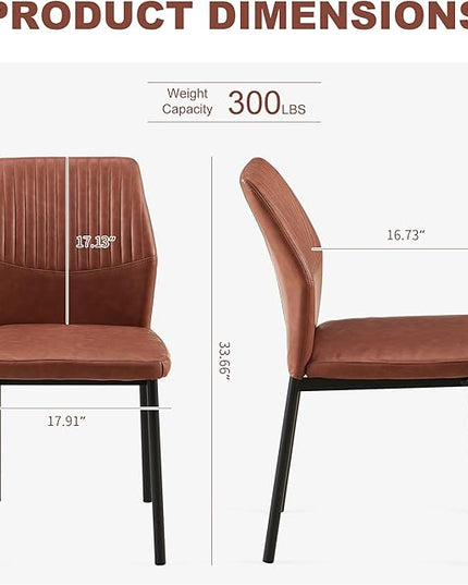 Dining Chairs Set of 4, Brown PU Leather Dining Chairs, Comfortable Upholstered Armless Kitchen Chairs with Black Metal Legs for Living Room, Dining Room, Kitchen