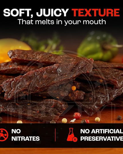 Jerzey Jerky Sweet Heat Brisket Jerky 2.5oz – High Protein, Gluten Free and Healthy Beef Snacks with Rich, Authentic Flavor