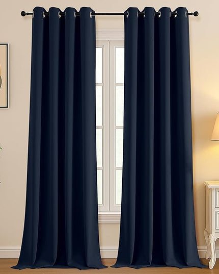 Simplebrand Navy Blue Room Darkening Curtains for Bedroom Living Room 108 Inches Long 2 Panels Set, Thermal Insulated Curtains & Drapes, Solid Grommet Noise Reducing Window Treatment, W50 x L108 Inch