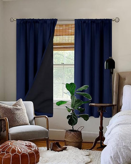BGment Navy Blue Black-Out 63 Inch Length Curtains for Bedroom Windows with Black Liner, Double Layer Thermal Curtains Room Darkening Curtains with Rod Pocket (52 x 63 Inch, Navy Blue, 2 Panels)