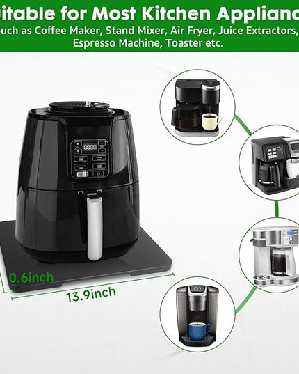 Appliance Slider 360° Rolling Tray for Coffee Maker Bamboo Coffee Pot Slider Tray Countertop Rotation Sliding Tray with Wheels, Small Appliances Mat Easily from Under the Cabinet Black(13.9"×11.6")