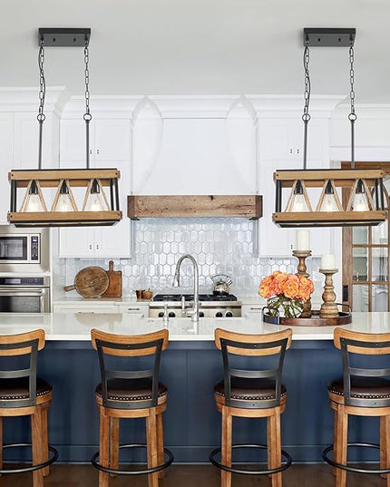 Farmhouse Light Fixtures, 3-Light Adjustable Kitchen Chandeliers Over Table, Vintage Pendant Lighting for Kitchen Island, Rustic Hanging Lights for Entryway Foyer Bathroom Dining Room
