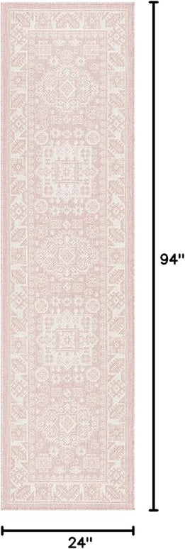 Rugs.com Outdoor Aztec Collection Rug – 8 Ft Runner Pink Flatweave Rug Perfect for Hallways, Entryways