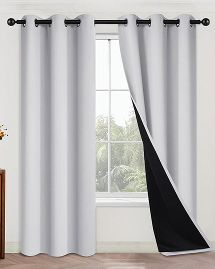 Yakamok 100% Blackout Curtains 84 Inches Long, 2 Thick Layers Heat and Full Light Blocking Soft Thermal Insulated Drapes for Bedroom(42" Wide Each Panel, Greyish White, 2 Panels)