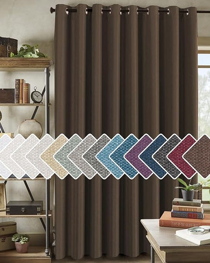H.VERSAILTEX Room Darkening Linen Curtain for Bedroom/Living Room Extra Wide Blackout Curtains 100 x 84 Inches for Patio Glass Door, Primitive Textured Thick Linen Burlap Fabric, Heather Cocoa Brown