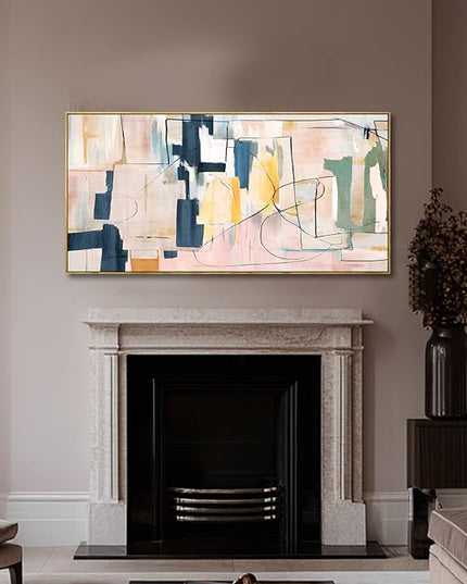 Artexist Pink Abstract Canvas Wall Art 24"x48" Office Decor Framed Wall Decor