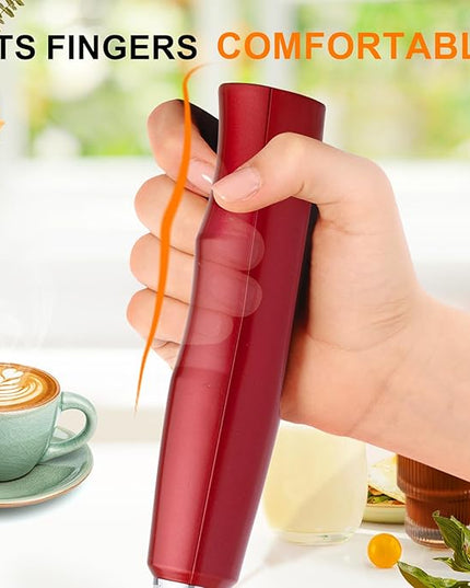 YUSWKO Red Rechargeable Milk Frother for Coffee with Stand, Handheld Drink Mixer with 3 Heads 3 Speeds Electric Stirrers for Latte, Cappuccino, Hot Chocolate, Egg