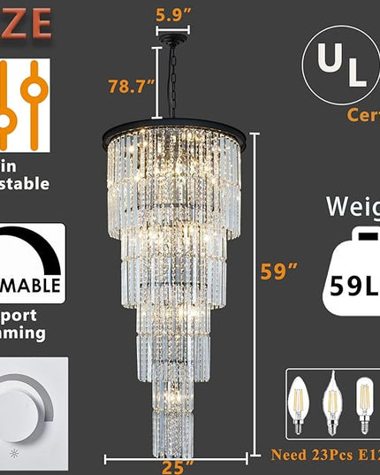 Large Chandelier for High Ceiling Black Ceiling Lighting Fixture Modern Dining Room Chandeliers for Foyer Entryway Living Room H49’’