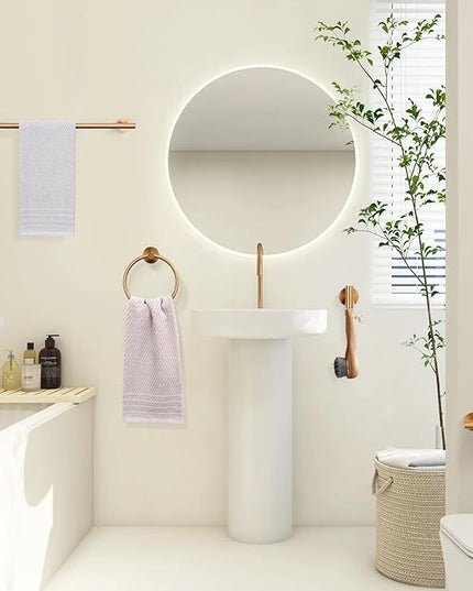 TURS Brushed Rose Gold 5 Piece Bathroom Hardware Set, SUS304 Stainless Steel 23.6 Inch Bath Towel Bar Set, Round Bathroom Accessories Kit Wall Mounted