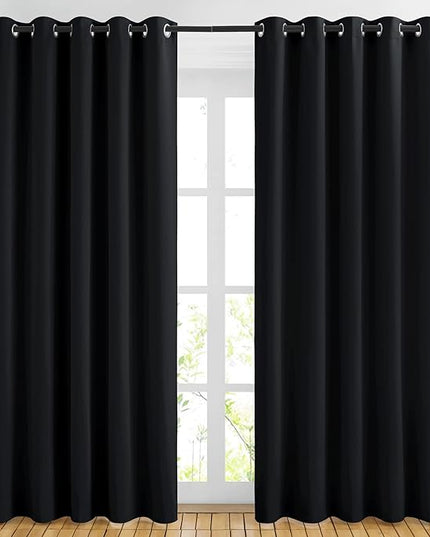 NICETOWN Blackout Curtain Panels 84 inches - Light Reducing Thermal Insulated Solid Grommet Blackout Curtains/Panels/Drapes for Living Room (Set of 2, 66 inches by 84 Inch, Black)