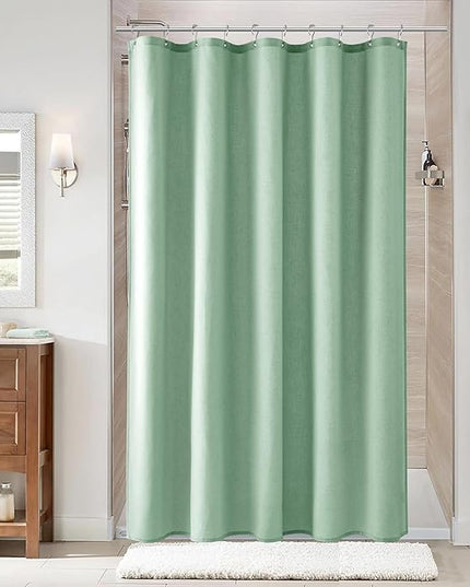 Naturoom Aqua Green 54 Inch Shower Curtain - Stall Narrow Half Linen Ultra Thick Fabric Shower Curtain Set with Hooks, Boho Farmhouse Rustic RV Camper Bath Curtains for Bathroom, 54x78