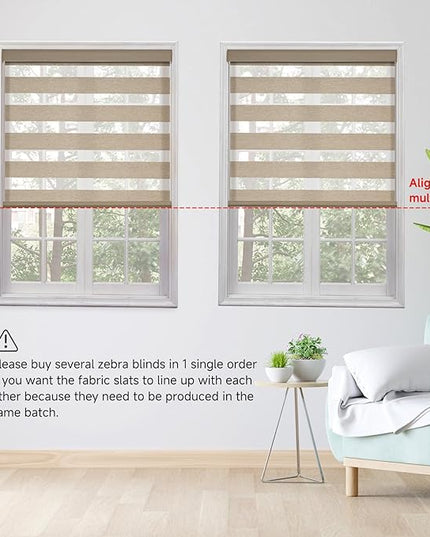 Cordless Motorized Zebra Blinds for Windows Blackout with Remote, Custom Dual Layer Smart Zebra Shades Work with Alexa Google, Automatic Electric Light Filtering Roller Sheer Shades, Coffee