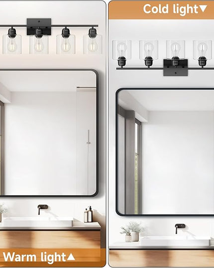 Modern 5 Light Bathroom Vanity Light, 31 inch Black Bathroom Lights Fixtures, Vanity Lights with Clear Glass for Mirror Kitchen Living Room Hallway Cabinet Porch