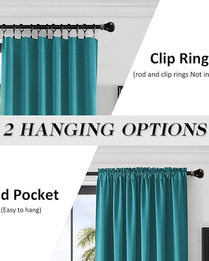 DONREN Thermal Room Darkening Draperies Window Curtain Panels - Easy Care Solid Rod Pocket Curtains for Dining Room (52 W x 96 L,2 Panels,Teal)
