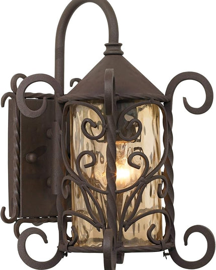 John Timberland Casa Seville Rustic Outdoor Wall Light Fixture Dark Walnut Scroll 13 1/4" Champagne Hammered Glass for Exterior House Porch Patio Outside Deck Garage Yard Front Door Garden Home