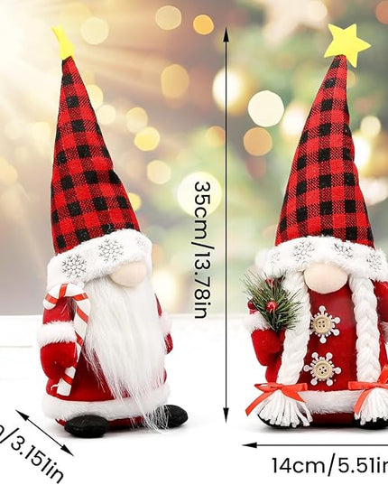 Lovinland Christmas Gnomes Plush Couple with Red Buffalo Check - Xmas Gnomes Elf Tomte Ornaments Doll - Christmas Decorations - Xmas Decorations for Home, Indoor, Office