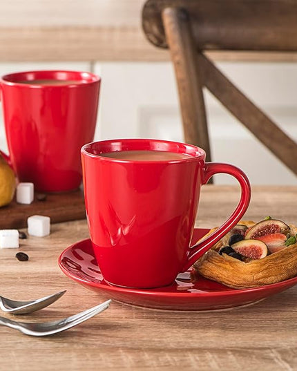 vicrays Coffee Mug Set, 12 Ounce, Ceramic Mug for Men, Women, Unique Glazed Mugs with Handle for Coffee, Tea, Milk, Cocoa, Cereal - Set of 6 Red