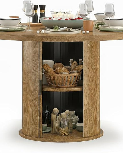 Farini 43" Round Dining Table for 4-6 with Storage Space,Modern Kitchen Room Table with Wood Top & Sturdy Metal Base,Walnut