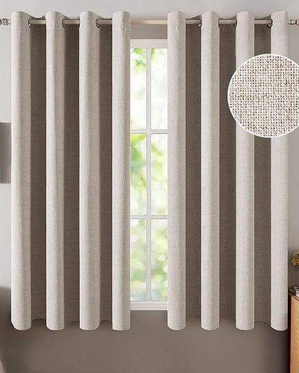 MIULEE Blackout Curtains for Bedroom Linen Texture Solid Thermal Insulated Natural Khaki Grommet Room Darkening Curtains & Drapes Luxury Decor for Living Room Nursery 52x63 Inch (2 Panels)