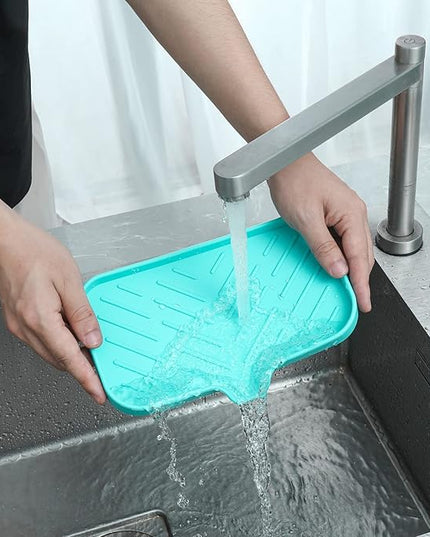 Silicone Bathroom Soap Dishes with Drain Spout-Bathroom and Kitchen Sink Organizer,Sponge Holder,Dish Soap Tray,Perfect for Dispenser,Scrubber,Bottle,Cup on Sink or Counter-Mint 9.6"×5.3"