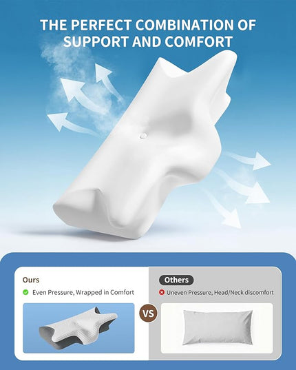 2025 Upgrade Neckhaven Pillow, Neckhaven Pillow Hospitality Collection, Memory Foam Ergonomic Cervical Neck Pillows with Cooling Cover for Neck Pain Relief Side Back Stomach Sleeper (White Grey)