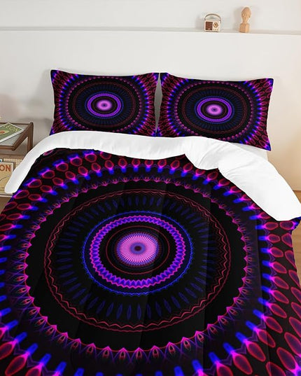 Mandala Printed Comforter Set Queen Size Bedding Sets for Girls,Bohemian Style Twin Bed Comforter Set for Kids Girls Teens Women Bedroom Decor with 2 Pillowcases.