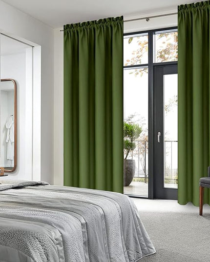 DWCN Blackout Curtains Room Darkening Thermal Insulated Bedroom Curtains Window Curtain Panels, 42 x 84 inches Long, Set of 2 Olive Green Rod Pocket Drapes