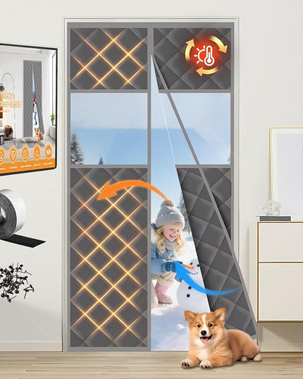 Magnetic Thermal Insulated Door Curtain (Fits Door Size 36" x 80") - Heavy Duty Oxford Soundproof Door Cover, Automatic Close Hands-Free Privacy Screen for Winter, Pet Friendly Draft Stopper