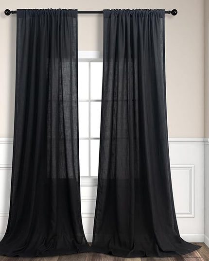 Pitalk 102 Inch Long Curtains Black for Living Room Dinning 2 Panel Set Back Tab Pocket Light Filtering Large Window Drape Boho Modern Farmhouse Linen Curtain 102 Length for Sliding Glass Door Bedroom