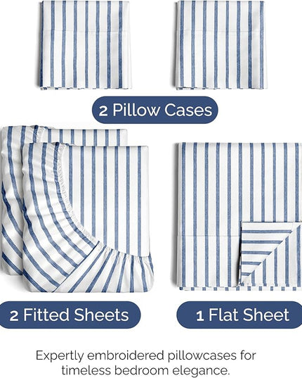 Split King Size 5 Piece Sheet Set - Comfy Breathable & Cooling Bed Sheets Set - Hotel Luxury Bedding for Women, Men, Kids, Teens, Boys & Girls - Deep Pockets & Wrinkle Free - Oeko-Tex - Blue Stripes 2