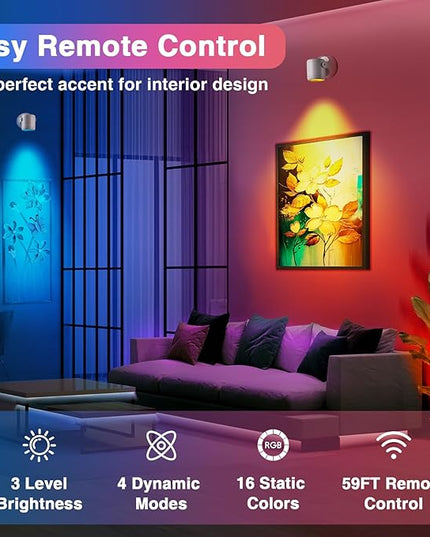 6W RGBW Uplighting Indoor Color Changing Up Lights Indoor with Remote Dimmable LED Spot Lights for Home Aluminum Accent Lighting for Party Plant Decor with 5.9 FT Plug Cord, 2 Pack