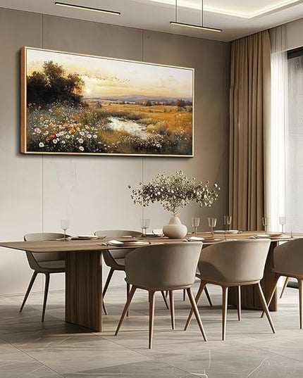 Wood Farmed Large Wall Decor For Living Room Canvas Wall Art For Office Modern Wall Decorations For Bedroom Prairie Puddle Landscape Painting Farmhouse Pictures Artwork Room Home Decor 24x48 In