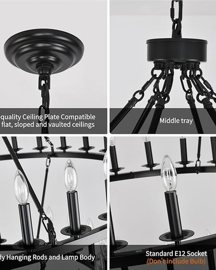 4 Tier Black Wagon Wheel Chandelier,Extra Large 60-Inch 78-Light Circle Light Fixture,Round Chandeliers for Foyer Entryway Dining Room Living Room High Ceilings