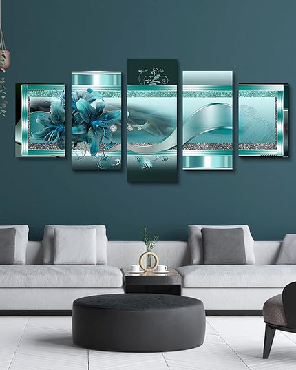 LUDUHU Extra Large Orchid Flowers Canvas Print - Abstract Turquoise Floral Wall Art Painting Decor for Home Decoration Artwork Picture Bedroom Green Floral (A,Oversize 80x40inch)