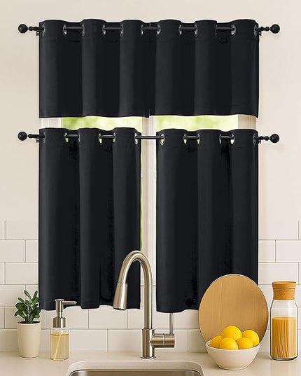 Simplebrand Halloween Black Short Kitchen Curtains 24 Inch Length 2 Panels Set, Small Windows Blackout Curtain for Bathroom, Room Darkening Thermal Insulated Short Drapes, 40 x 24 Inch, Black