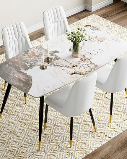 Modern Dining Table Set for 4, 62'' Sintered Stone Dining Table with 4 Chairs, Easy to Assemble