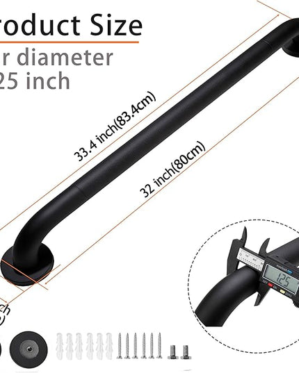 Shower Grab Bar, 2 Pack 32 Inch Black Bathroom Grab Bar, 1.25" Diameter 304 Stainless Steel Anti-Slip Grab Bars for Bathtubs and Showers, Handicap Shower Grab Bar for Seniors Elderly