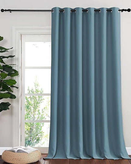 NICETOWN Blackout Sliding Glass Door Curtains, Room Darkening Thermal Insulated Curtains for Living Room Bedroom, Extra Wide Window Drapes, 1 Panel, W80 x L118, Smoky Blue