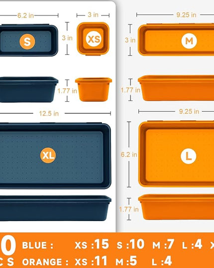 Tool Box Organizer Tray, Toolbox Desk Drawer Organizer, Tool Box Tray, Toolbox Organization Storage for Rolling Tool Chest (60PCS (Blue+Orange))