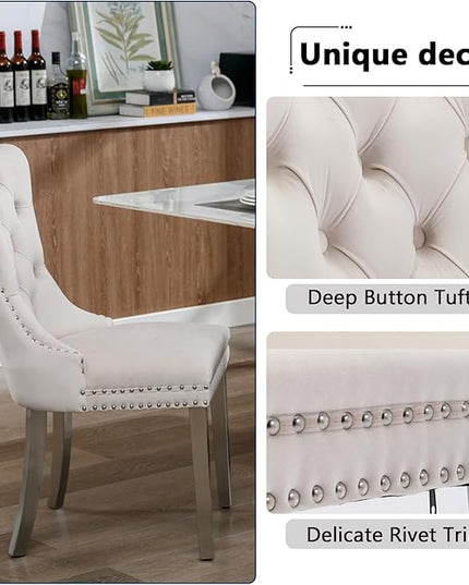 5 Piece Glass Dining Table Set,70" Dinner Room Glass Table Set for 4,Modern Kitchen Dinner Table Set with Stainless Steel Base and 4 Upholstered Velvet Dining Chairs for Living Dining Room