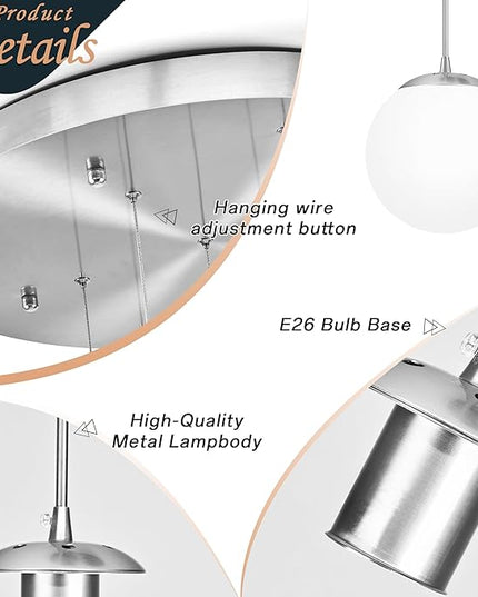 KoKo&Yukina 9-Light Globe Milky White Glass Pendant Light Adjustable Length Pendant Lights Modern Glass Globe Pendant Lights Nickel Chandeliers Large Chandeliers for High Ceiling (Bulb & Remote Incl)
