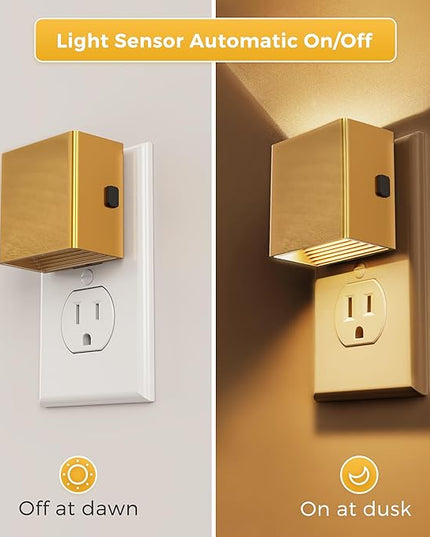 L LOHAS LED Night Light,Night Lights Plug into Wall,[2-Pack] Dimmable Night Light with Light Sensor,3000K Warm White,Gold Nightlight for Bathroom Hallway Kitchen