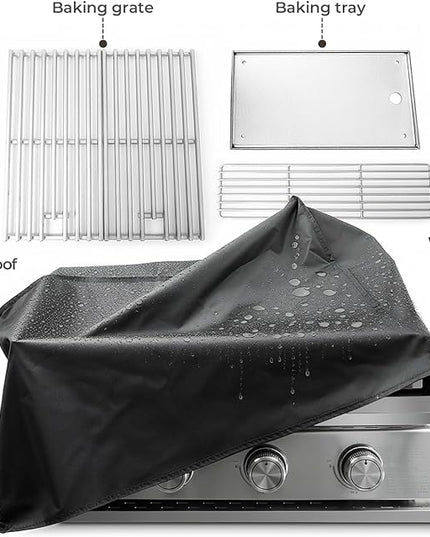 Premium Built In 4 Burner Propane Gas Grill, ALL-Thickened 304 Stainless Steel, 32,000 BTU with 516sq.in. Cooking Space, Baking Tray & Grates,for Patio Backyard Parties Barbecue