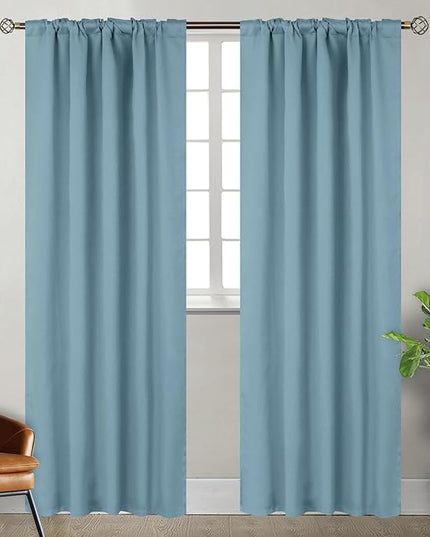 BGment Rod Pocket and Back Tab Blackout Curtains for Bedroom - Thermal Insulated Room Darkening Curtains for Living Room, 2 Window Curtain Panels (42 x 84 Inch, Greyish Blue)
