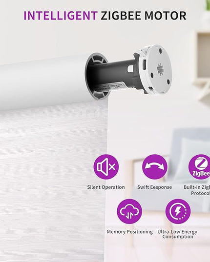Astomi Motorized Blinds with Remote - Blackout Smart Roller Shades Compatible with Alexa & Goggle Home, Solar Rechargeable, Custom Size 22" - 100" for Indoor Window, Pure Snow