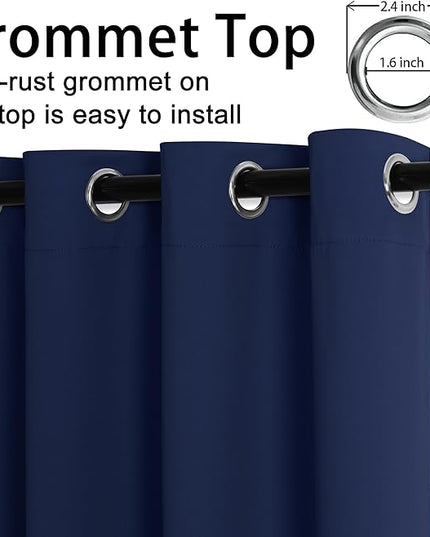 JIUZHEN Blackout Curtains with Tiebacks - Thermal Insulated, Light Blocking and Noise Reducing Grommet Curtain Drapes for Bedroom and Living Room, Set of 2 Panels, Navy Blue, 52 x 63 Inch Length