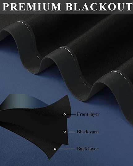Estelar Textiler Black and Navy Blue Ombre Blackout Curtains 96 Inch Long, Room Darkening Thermal Insulated Drapes for Living Room, Energy Saving Grommet Window Drapes for Bedroom, 52Wx96L, 2 Panels
