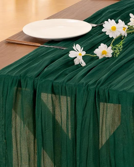 Socomi 6pcs Emerald Green Cheesecloth Table Runner Christmas Boho Rustic Gauze 120 inch 10FT Cheese Cloth Runner for Wedding Party Baby Shower Birthday Home Decor Holiday Decorations